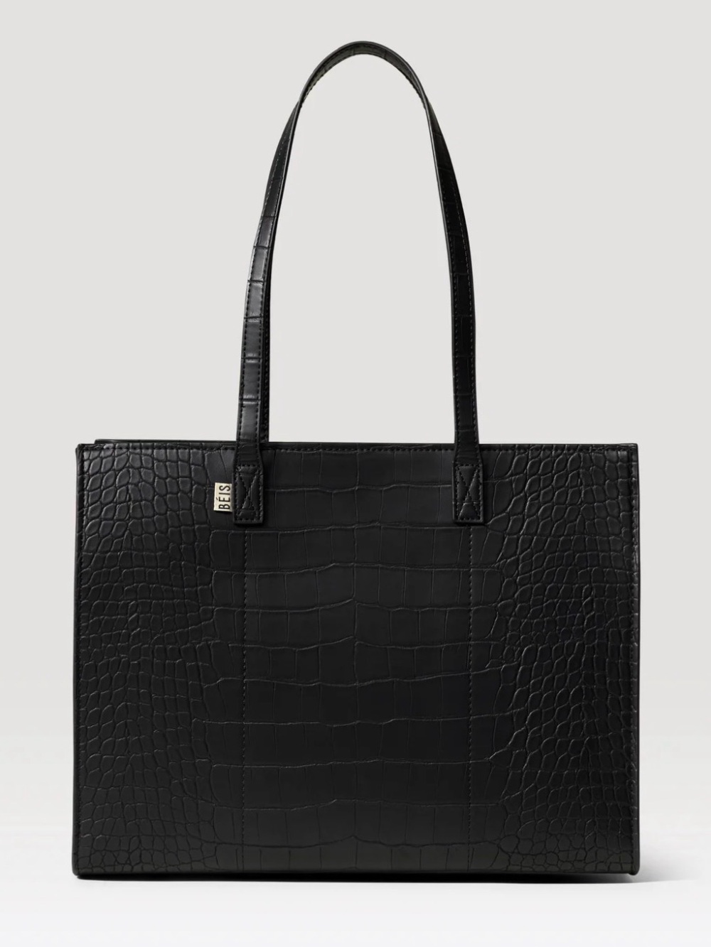 BEIS Black Croc-Embossed Structured Work and Travel Tote